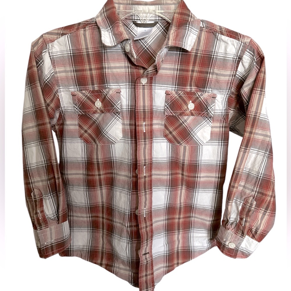 Gymboree Red/Tan/Gray Plaid Button-Down Shirt.  Size 5